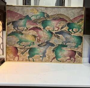 Lee Reynolds Mid-Century Modern Textured Horse Cavalcade Painting